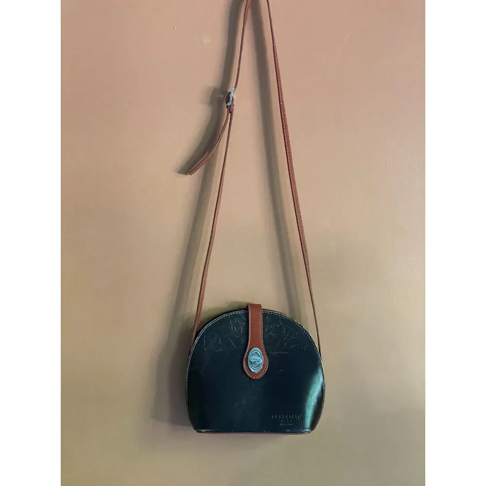 Persaman New York Genuine Leather Crossbody Bag Made in Italy Black Brown 9x8